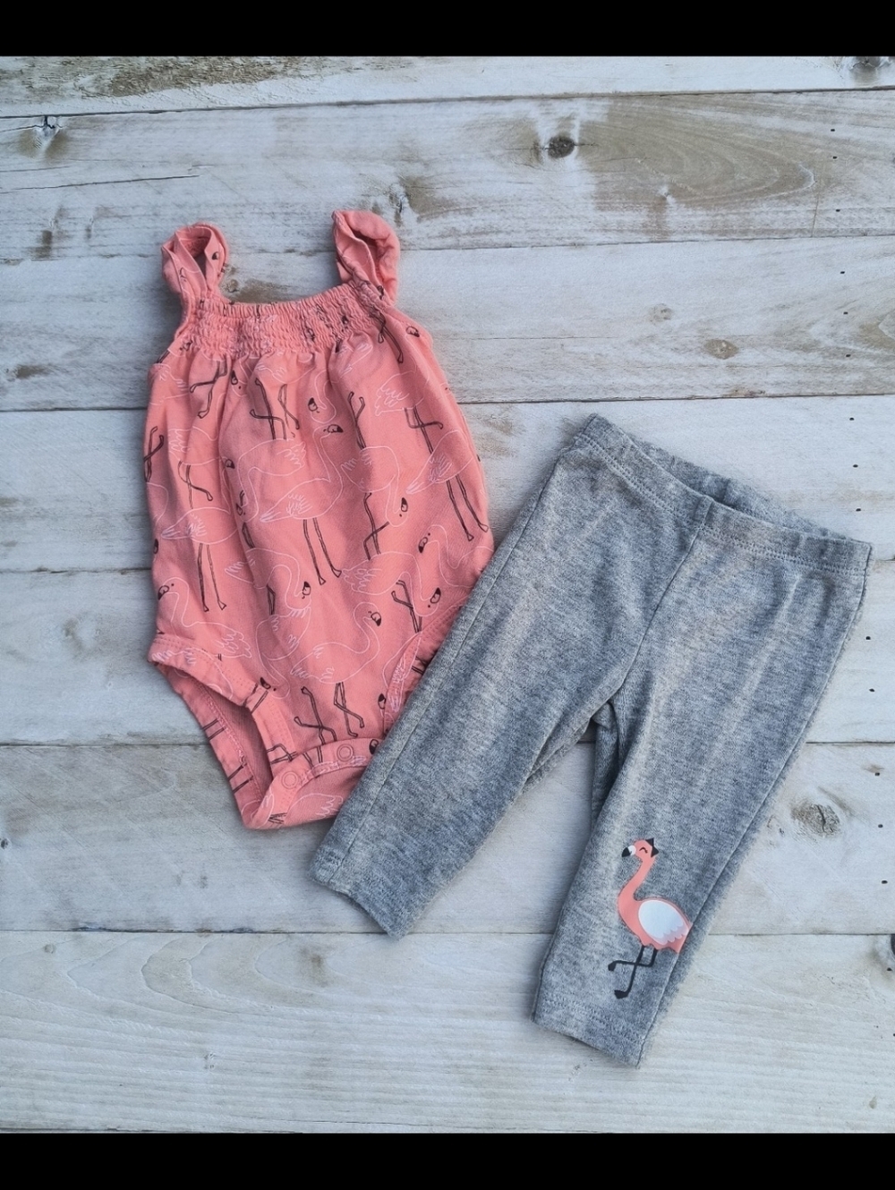 Carter's Baby Girl Flamingo Sleeveless One Piece With Gray Pants Size 6 Months